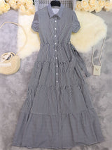 Striped short-sleeved long skirt