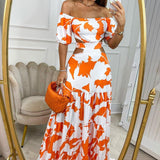 Floral off-shoulder print dress