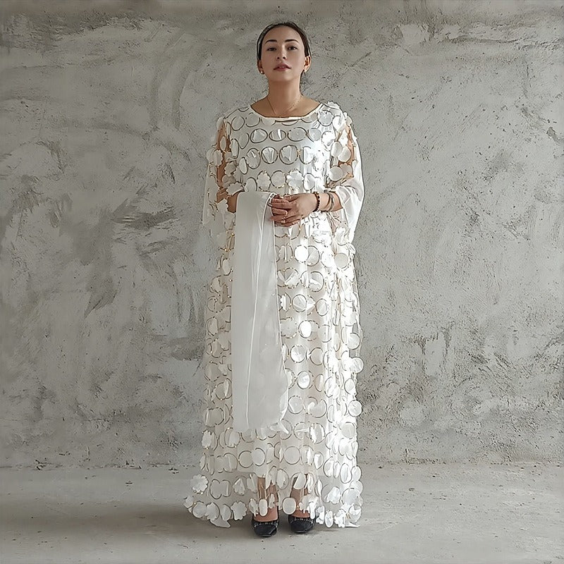 Gold Polka Dot Lace Maxi Dress