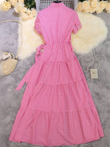 Striped short-sleeved long skirt