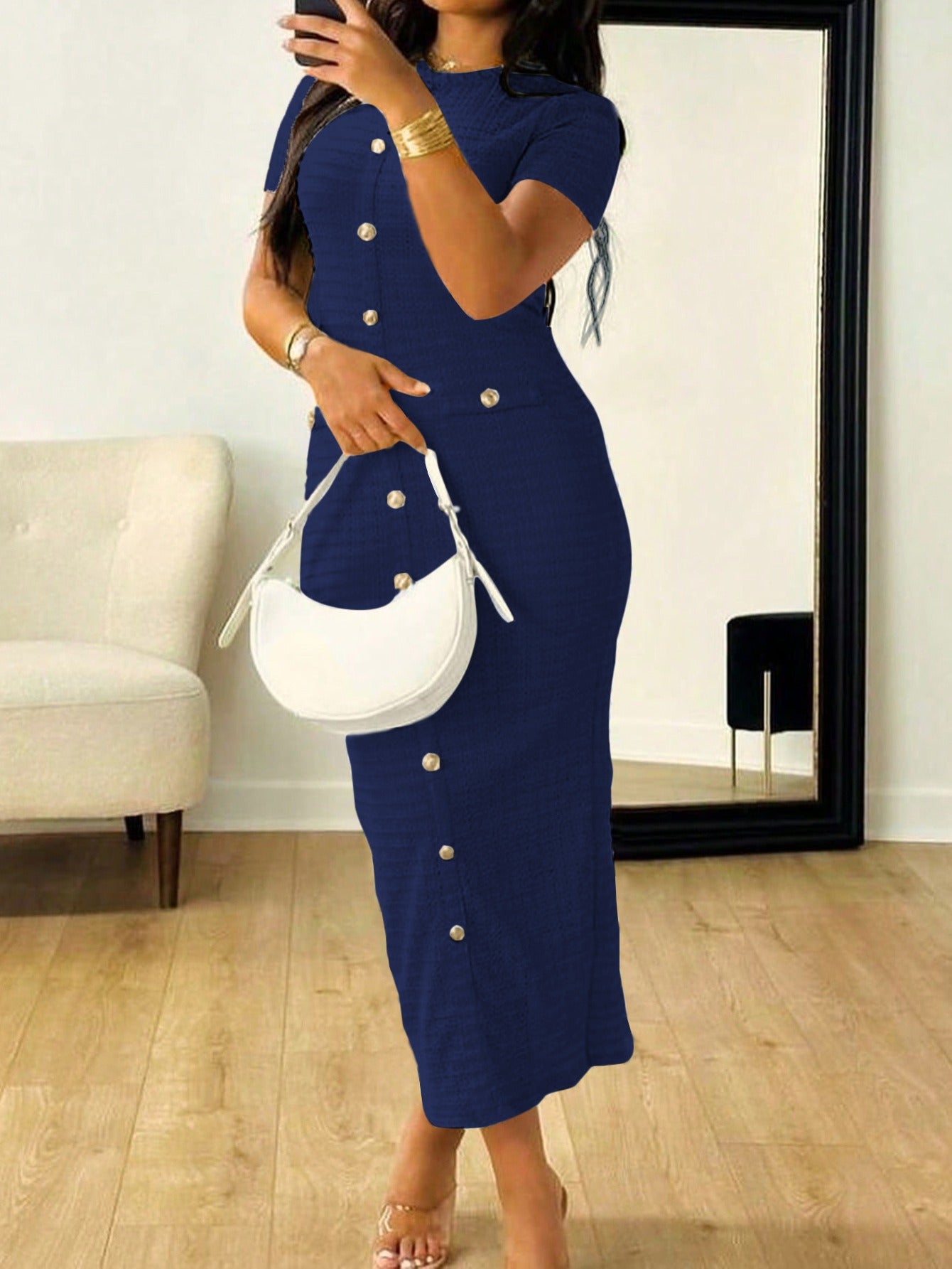 Retro Slim Cardigan Short Sleeve Dress