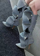 Spliced two-way stacked knee-high boots