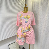 Butterfly diamond short-sleeved two-piece suit