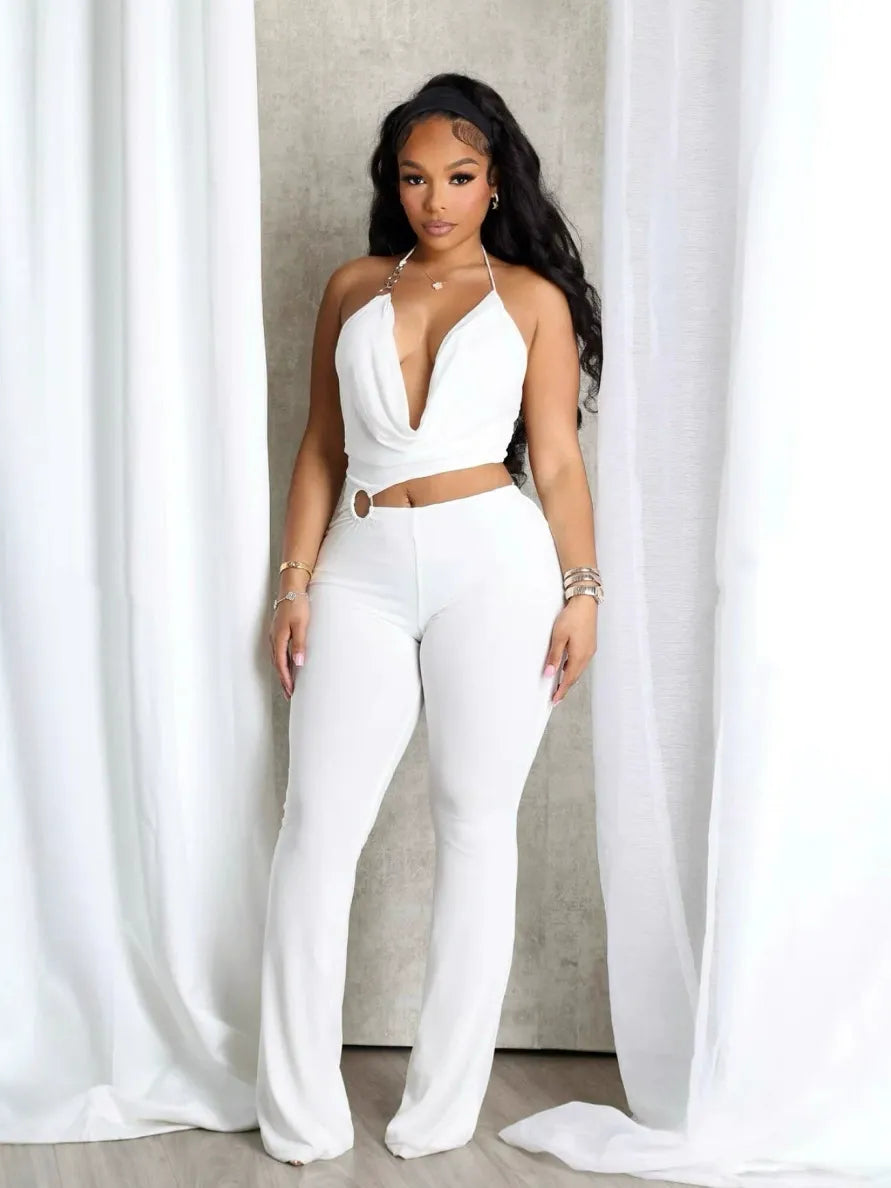 Halter neck hollow suspender jumpsuit