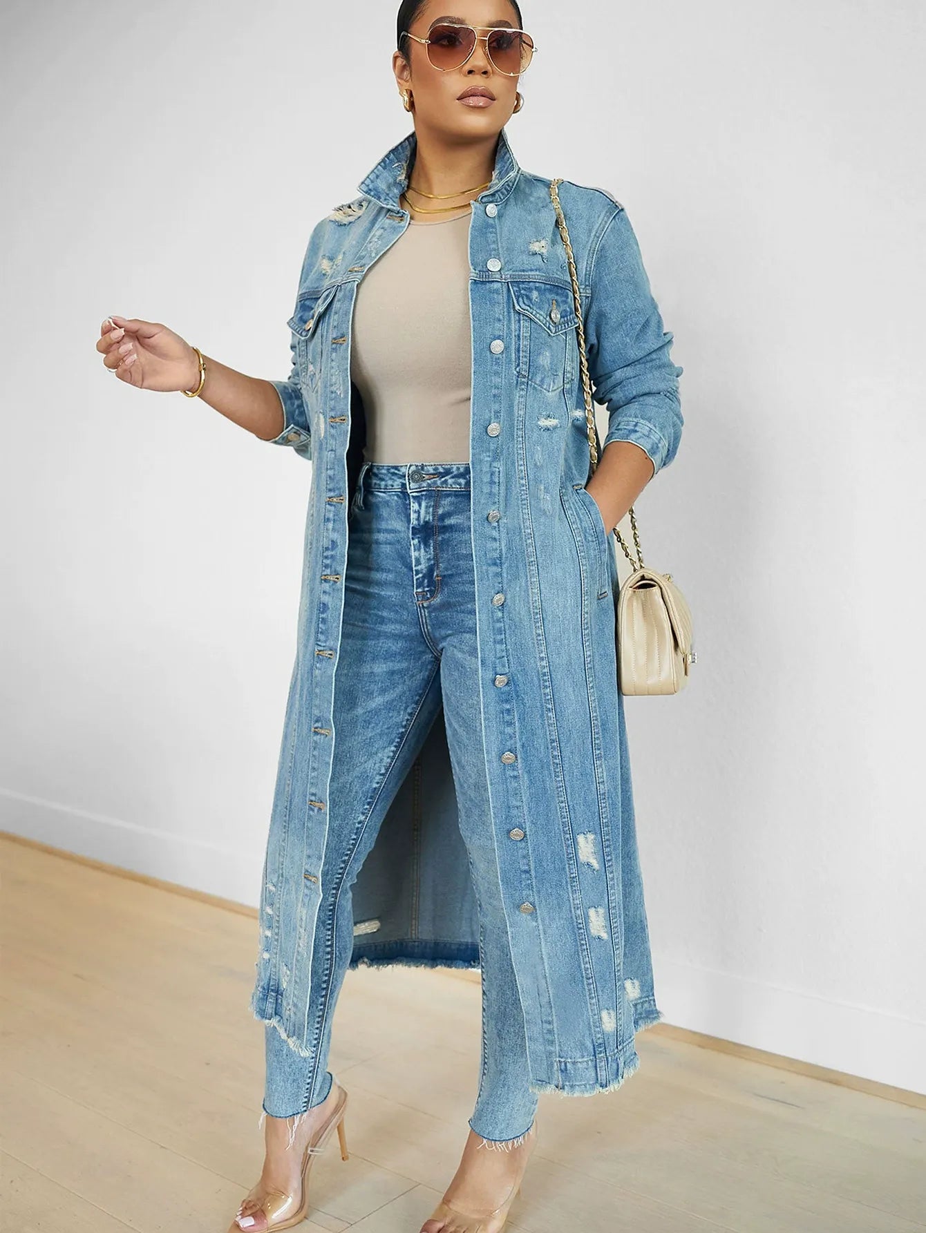 Long denim jacket
