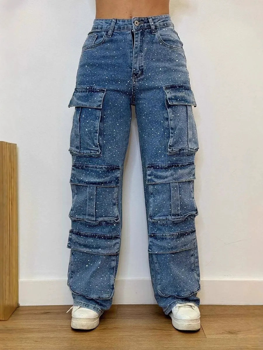 Rhinestone Glitter Pocket Jeans