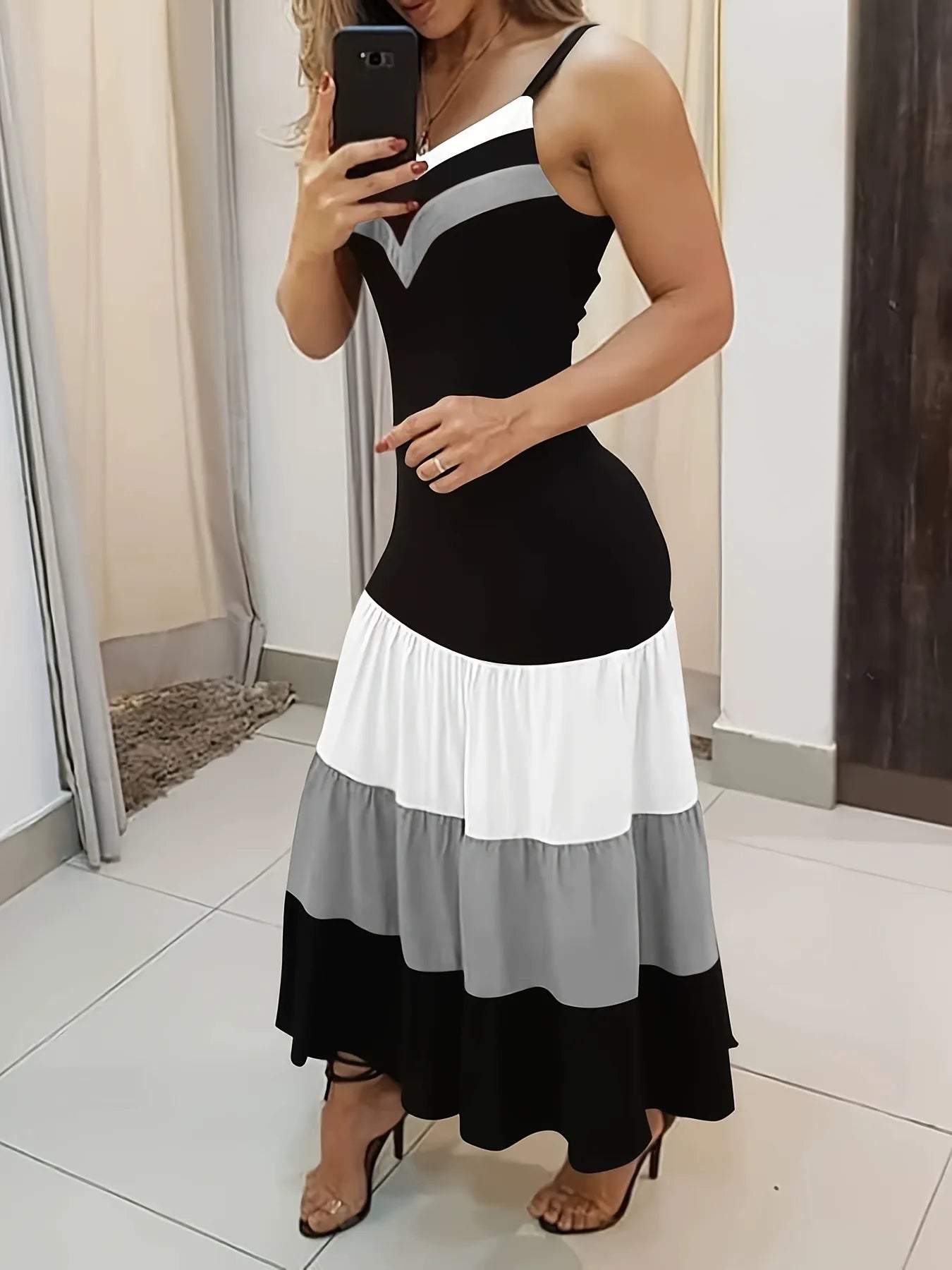 Contrast color slip dress