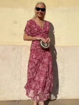 Summer V-neck pleated mesh dress