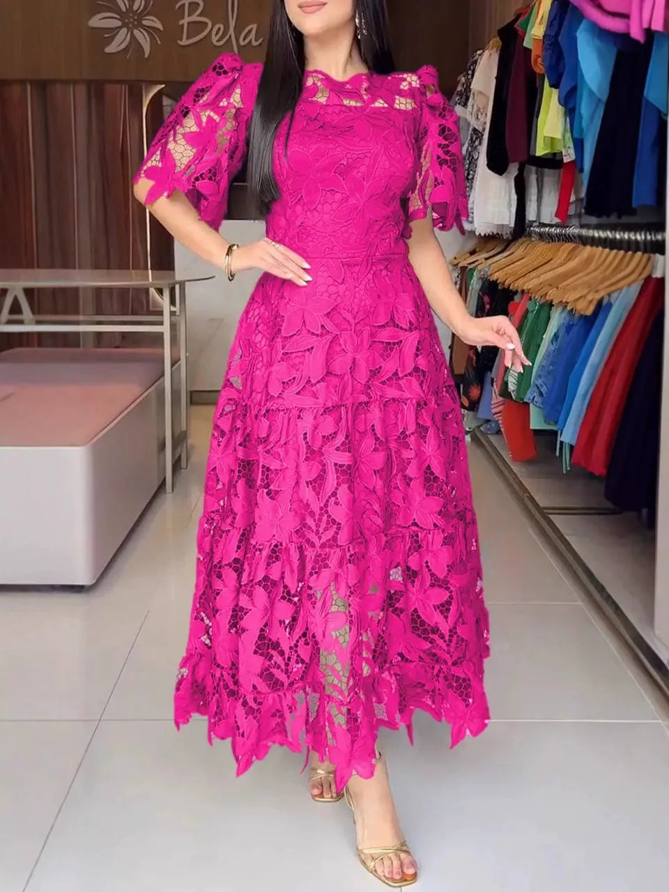 Solar Lace Sash Maxi