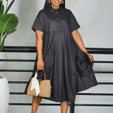 3D-Floral A-Line Shirt Dress