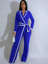 Belted long-sleeved jumpsuit