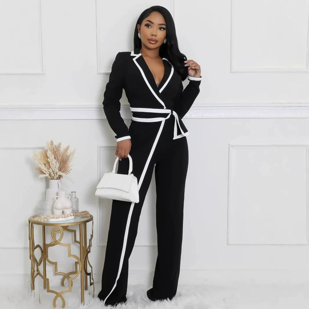Belted long-sleeved jumpsuit