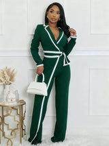 Belted long-sleeved jumpsuit