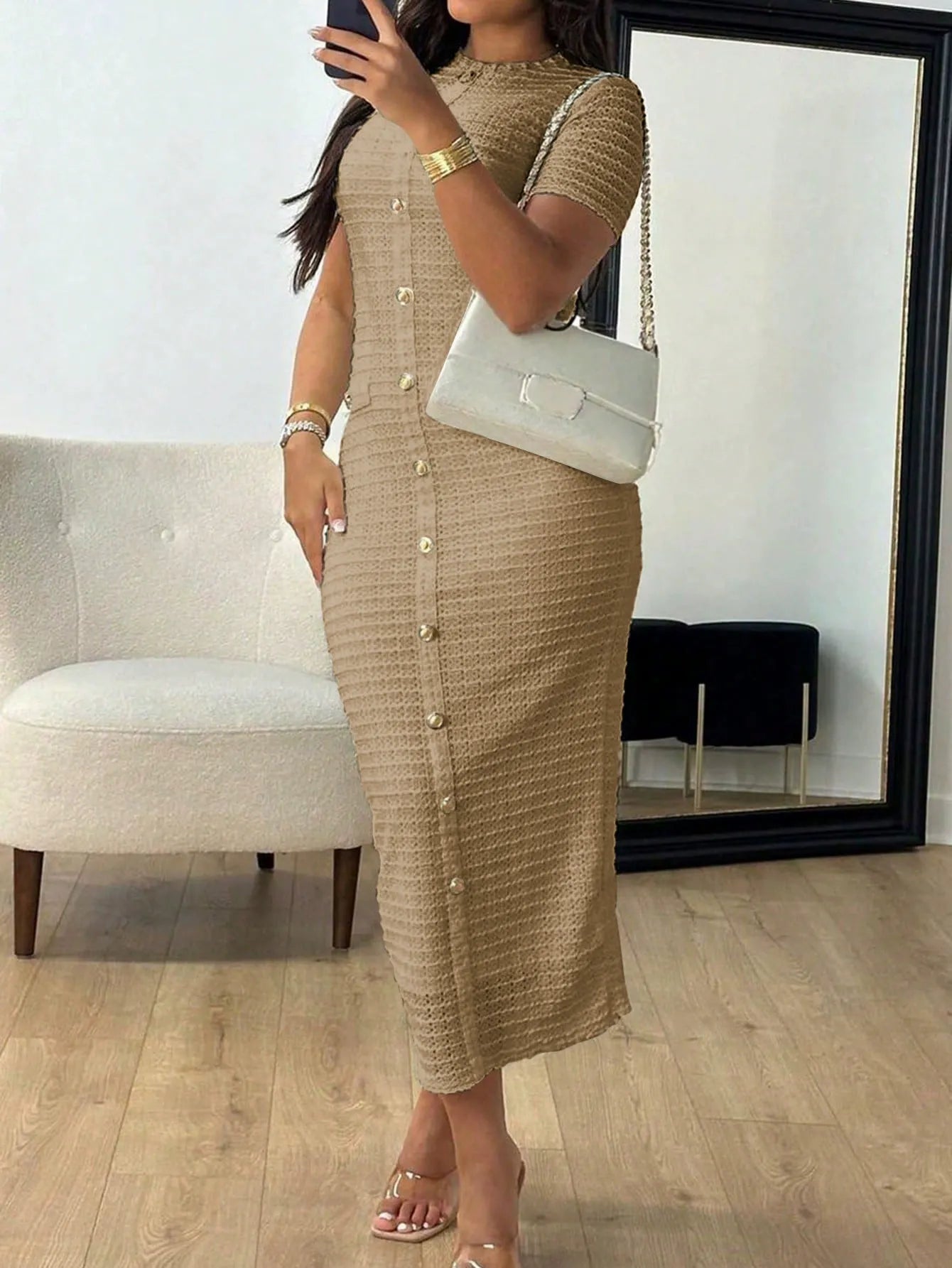 Retro Slim Cardigan Short Sleeve Dress