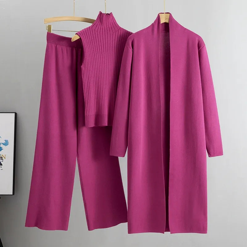 Loose-fitting three-piece knit set - one size fits all