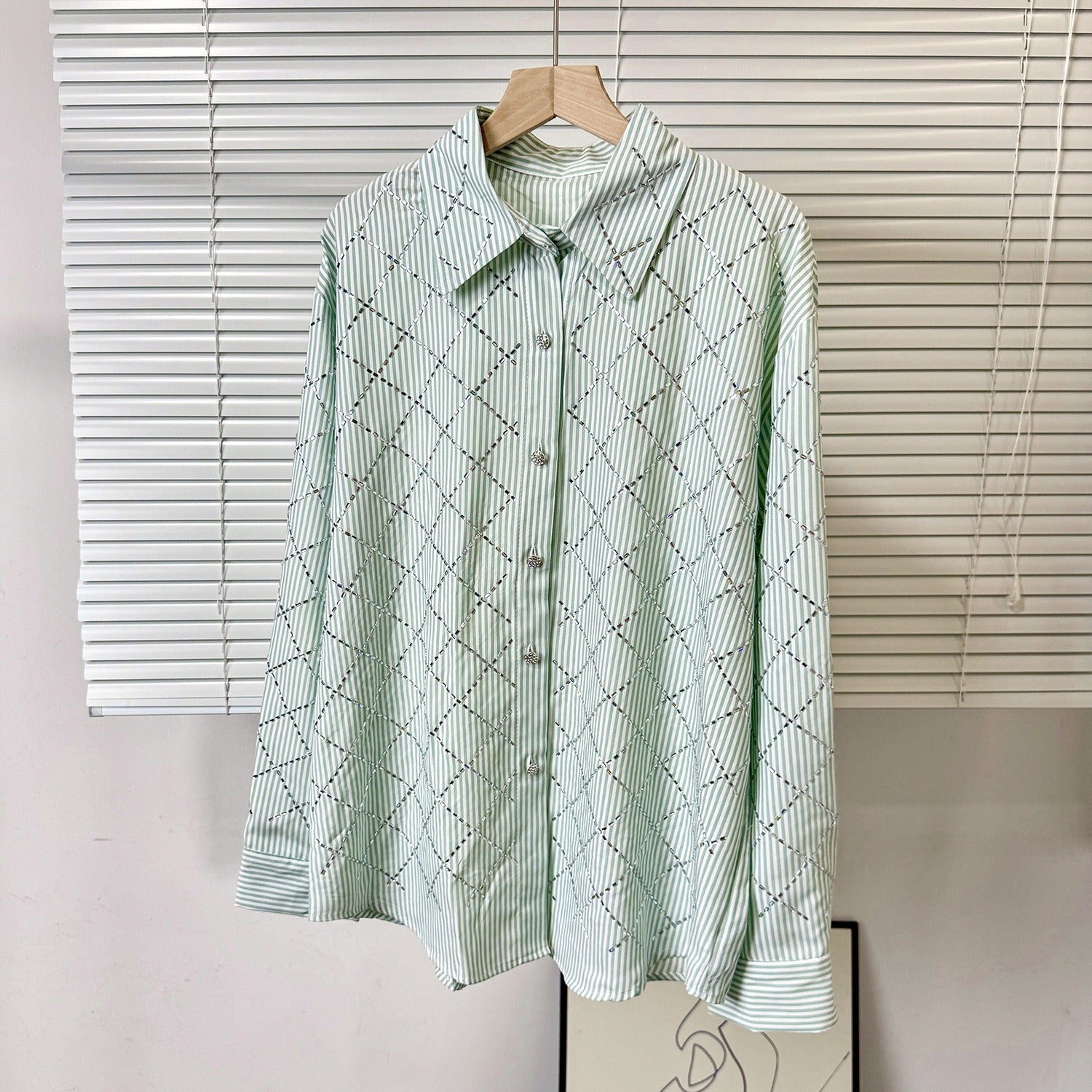 Elegant rhinestone quilted shirt