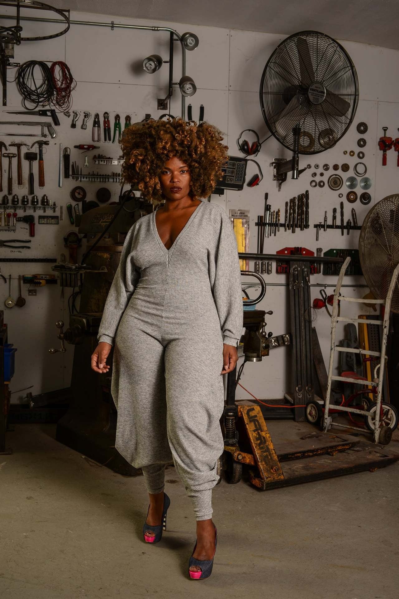 Solid color patchwork jumpsuit