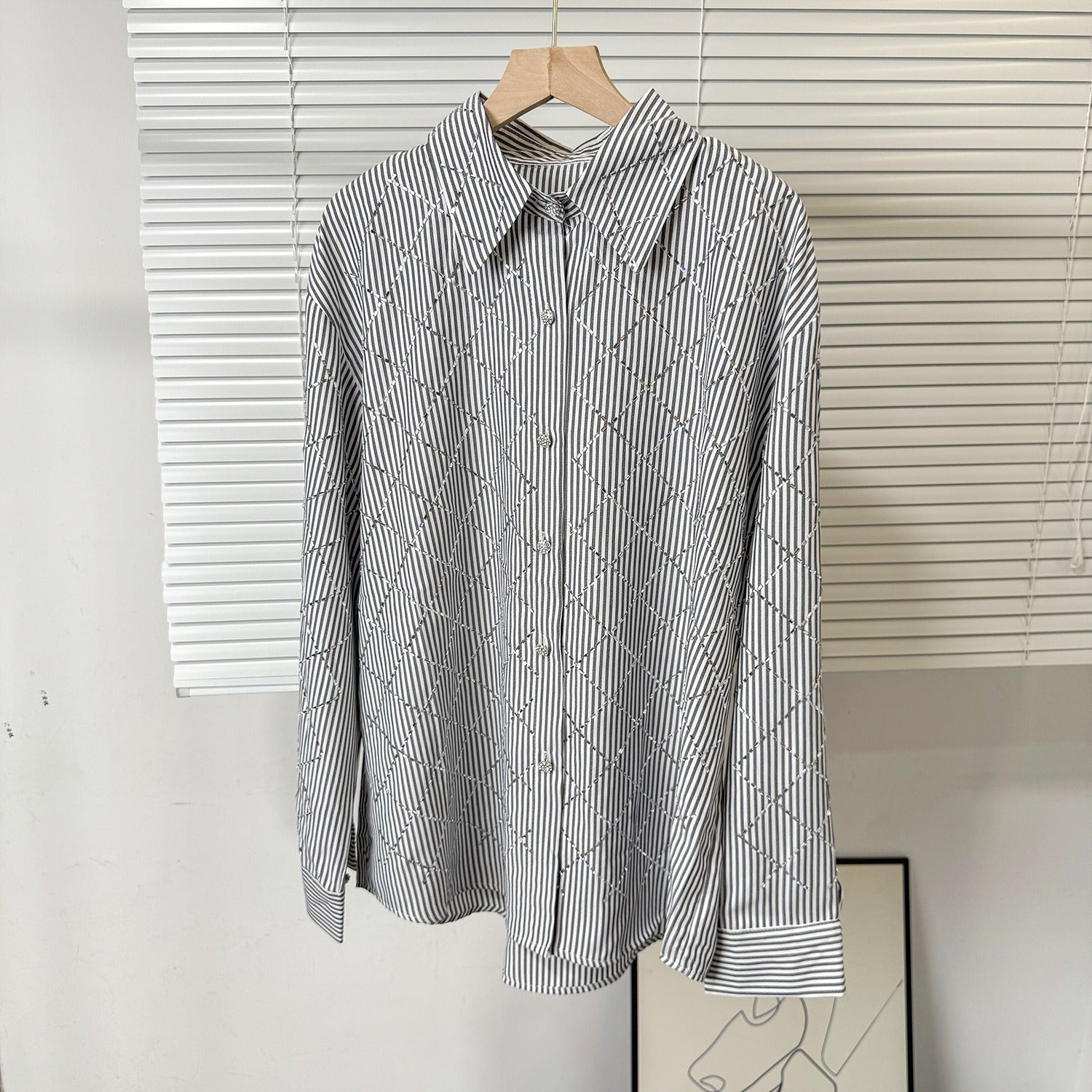 Elegant rhinestone quilted shirt
