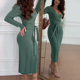 Knitted high-waisted tie-dress