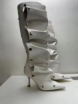 Spliced two-way stacked knee-high boots