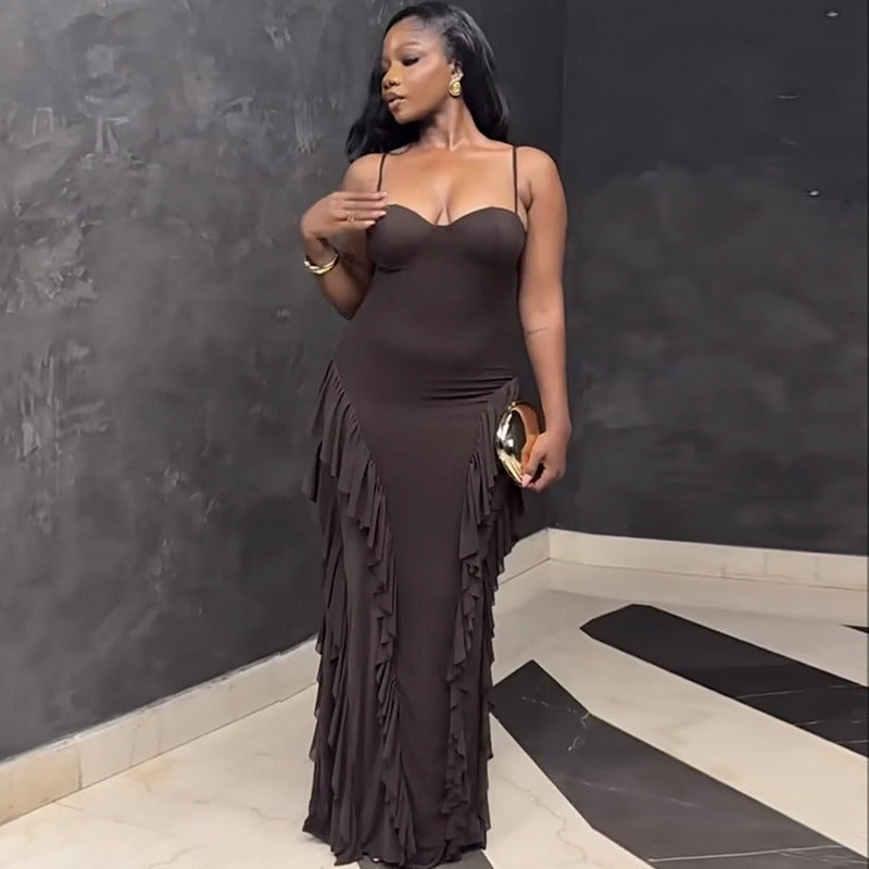 Sling waist ruffled hip dress