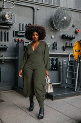 Solid color patchwork jumpsuit