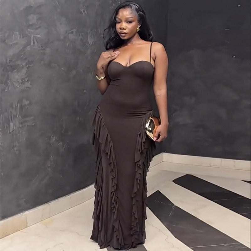 Sling waist ruffled hip dress