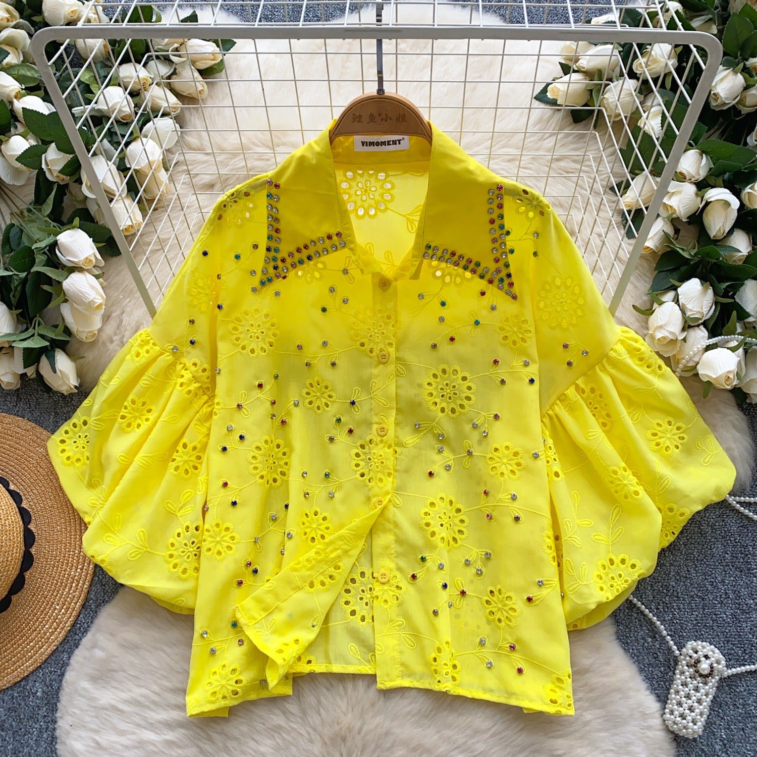 Diamond Hollow Embroidery Top