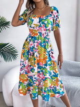 Floral Short Sleeve Ruffled A-Line Dress