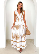 V-neck Retro Print Maxi Dress