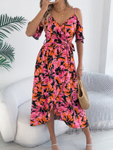 Off-the-shoulder V-neck floral resort dress