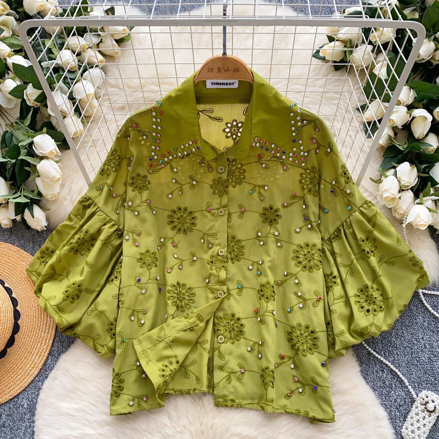 Diamond Hollow Embroidery Top