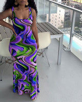 Abstract wave print maxi dress
