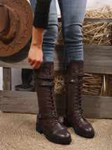 Women's lace-up colorblocked knight boots
