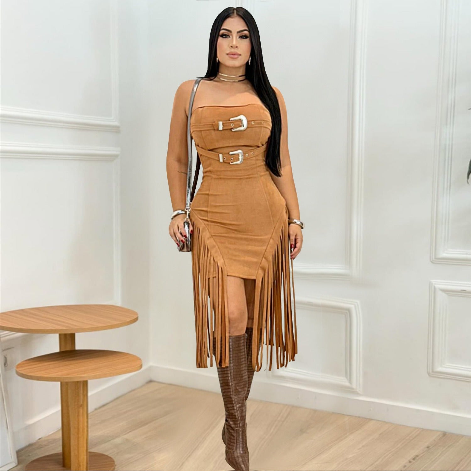 Strapless backless tassel dress