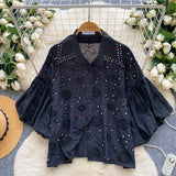 Diamond Hollow Embroidery Top