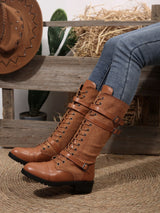 Women's lace-up colorblocked knight boots