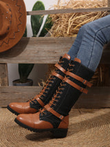 Women's lace-up colorblocked knight boots