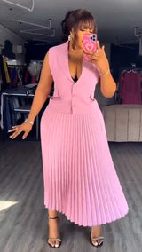 Temperament suit vest pleated skirt suit