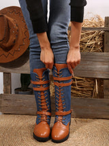 Women's lace-up colorblocked knight boots