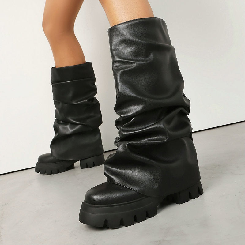 Thick-Soled Pleated Boots
