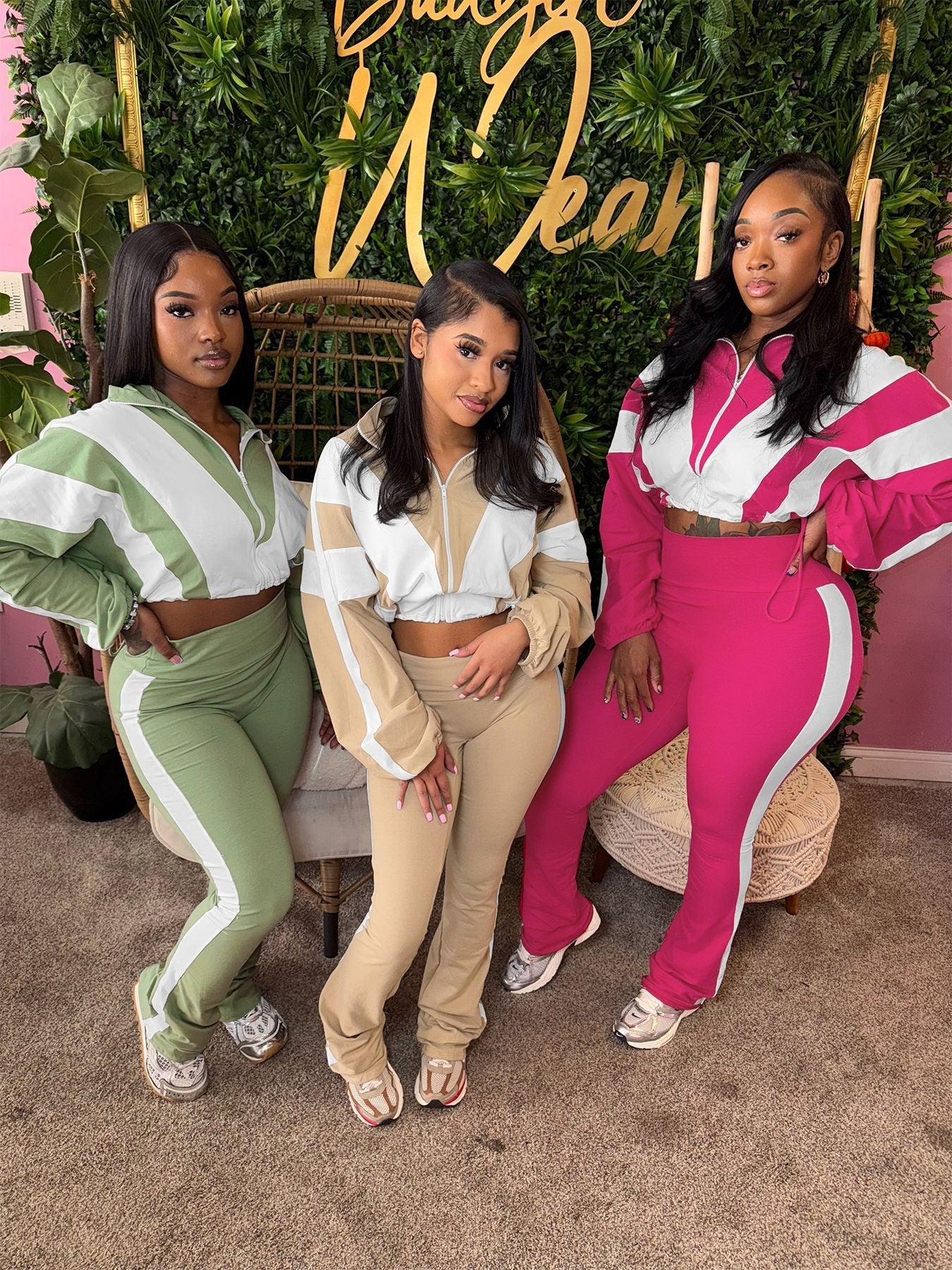 Spliced contrast color sports two-piece Set