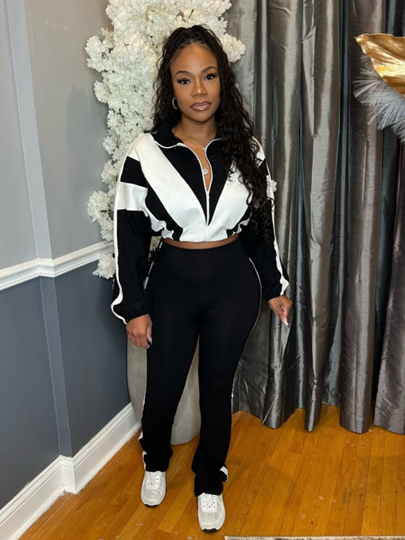 Spliced contrast color sports two-piece Set