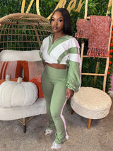 Spliced contrast color sports two-piece Set