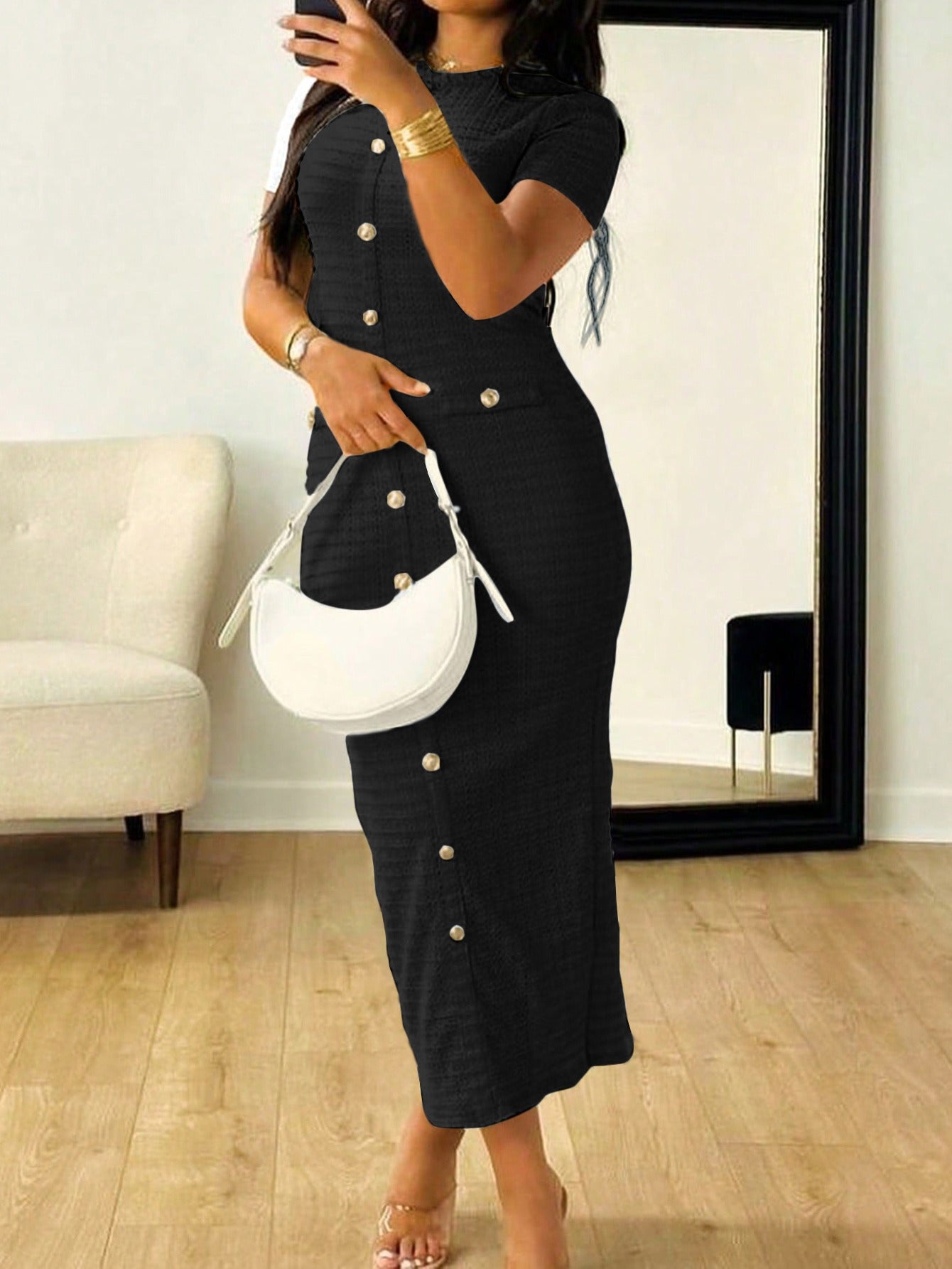 Retro Slim Cardigan Short Sleeve Dress